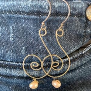 Silver and Fresh Water Pearl Swirl Earrings